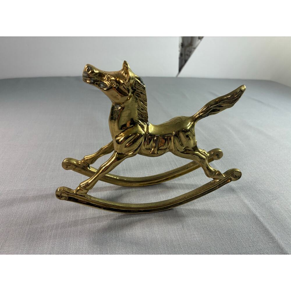 Vintage Brass Rocking Horse Figurine Taiwan Mid Century Decor Miniature